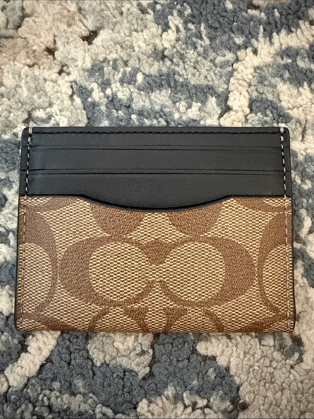 Coach Brown Signature Canvas with Black Leather Card Case